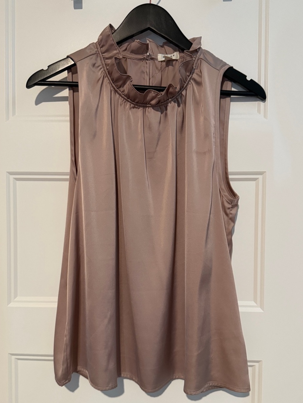 dylan Sleeveless Satin Ruffle Neck Top - Mauve Taupe